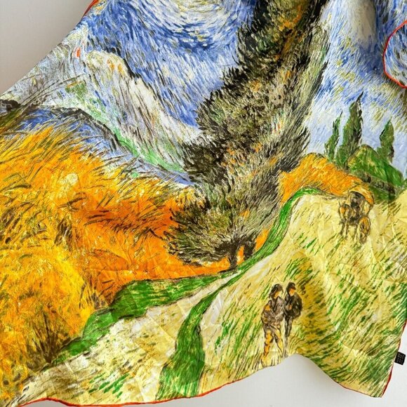 Vintage VINCENT VAN GOGH Road with Cypress and Star Hand Rolled Silk Scarf - Picture 5 of 8